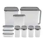 KOLORR Modular Plastic Containers Set For Kitchen Storage Combo, Set Of 10 | Dry Food Organizer | Air Tight Grocery Jar/Container with Scoop| 100% BPA Free| Food Grade | Transparent