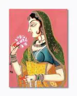 Tamatina Multicolor Rajasthani Queen Portrait Traditional Art Canvas Painting - 13X10 Inch