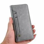 ClickCase Flipper Series Faux Leather Magnetic Card Holder Wallet Kickstand Case Flip Cover For Samsung Galaxy S24 Ultra (Grey)