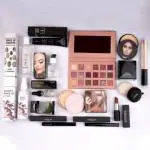 Rose Leaf Nude Eyeshadow, Essential Oil, Primer, Foundation, Compact Powder, Loose Powder, Concealer, Eyeliner, Mascara, Lipstick, Makeup Fixer, Makeup Remover, Beauty Blender (Set Of 14)