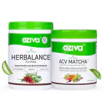 OZiva Plant based HerBalance for PCOS (with ChasteBerry & Chromium) for Better Menstrual Cycle, 250g & OZiva Plant Based Apple Cider Vinegar Matcha (Apple Cider Vinegar with Matcha Tea) for Weight Management, 60 Capsules (Combo Pack)
