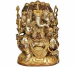 Idol Collections Multicolor Brass Five Headed Lord Ganesha, Radha Krishna On Jhula Statue Radhey Shyam Idol In, 6.5 Inch