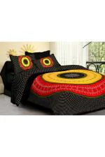 Monik Handicrafts Black Floral Cotton Double Bed Cover (Pack of 3)