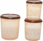 Ratan London Print 3-Pieces Airtight Plastic Kitchen Storage Container Set for Rice | Dal | Atta | Flour | Cereals | Pulses | Snacks - 5kg, 7kg, 10kg (Brown)
