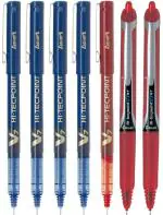 Pilot Hi-Tecpoint V7 and V7 RT Fine Point Liquid Ink Pen | Tip Size - 0.7 MM | Unique Dimple Tip Technology | Ink Colour - 4 Blue, 1 Red and 2 RT Red| Pack of 7