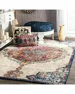 Status Contract Multicolor Polyester Printed Vintage Persian Carpet Rug Runner For Bedroom,Living Area And Home With Anti Slip Backing - 3 x 5 Feet Pack of 1