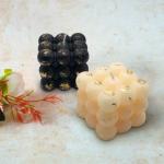AuraDecor Bubble Candle Unscented Set of 2 (Black & Ivory with Gold finish ) 6cm6cm6cm Candle (Black, White, Pack of 2)