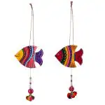 Priscilla Handicraft and Durable Multicolor Wood Hand Painted Fish Door and Wall Hangings (Pack of 2)