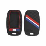 Ashar KeyHub Striped Silicone Key Cover Compatible for Kia Seltos| Sonet| Carnival| Seltos X-line|Carens (3B/4B/5B Smart Key) (Black)