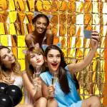 BLODLE Golden Square Box Foil Curtains, 2 Pack Golden Box Party Foil Curtains, Metallic Backdrop Streamer for Baby Shower, Party Birthday - (Pack of 2 Pcs)