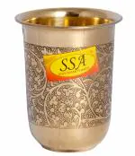 Pure Brass Glass Tumbler Cup, Embossed Curved Polo Design, for Drinking water(1 Pc Vol - 250 ML)