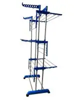 SONMART Premium Adjustable Stainless Steel Portable Double Pole Telescopic Clothes Rack | Foldable Single Clothes and Garment Hanging Rack | Laundry Drying Stand with Wheels for Indoor and
