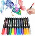 MyHomesWorld 12 Colors Outline Metallic Markers Pens, Double Line Pen, Magic Glitter Drawing Pens for Greeting Cards, Craft, Posters, Painting, DIY Sketching, Child Color Pen (1 PACK IN 12 PEN)