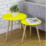 Wooden Cave Round Coffee Tea End Table For Living Room ,, End Table , Nightends For Home And Decor , Home Furniture Set Of 2 (Yellow) , Engineered Wood