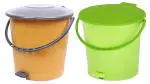 Kuber Industries Green, Cream Plastic Garbage Waste Dustbin For Home Office With Handle (Set Of 2)