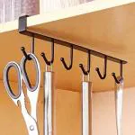 DIVUE Multifunctional Door Organiser Metal Hook Hanger Under Shelf Coffee Mug Cup Holder Rack Organizer Stand with 6 Hooks (Black & White)