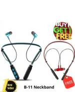 AK Newly Launched B-11 Bluetooth Buy 1 Get 1 Free (Combo of Red and Blue B11 Neckband)Bluetooth Headphones