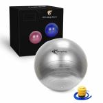 FirstFit Extra Exercise Thick Yoga Ball, Fitness and Stability Ball to Improve Posture, Balance, Yoga, Pilates, Core, Fitness Exercise Training Balance Yoga Class Core (Size-65 cm, Silver)