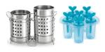 BLUE WONDER Stainless Steel Twin Cutlery Holder Racks With Plastic Ice Cream Moulds and (Multicolour, Pack of 2)