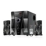 Intex CRYSTAL FMUB 2.1 Channel 45 W Sound Output Bluetooth Speaker with Multiple Input, Output, Recording Feature, Power Indicator LED Display, In-Built Digital FM PlayabilityMain Unit-Wooden, Satellite-Plastic Body (Black with Glossy)