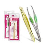 Majestique Eyebrow Pluker Tweezers for Women and Men By Twiser Eyebrows | Twizzer Tools for Ingrown Hair and Splinters | Facial Twizzer Tools Plucker Removal - Gold/Silver 2Pcs