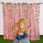 SpecialYou.in Ganesh Chaturthi decoration Items for Aesthetic Room Decor with 3 Net Curtain/Sheer Curtains with String LED Light and Artificial Green Leaves Vines for Outdoor/Indoor Decoration- Pack of 10 Items.