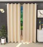 Stuffique Beige Polyester Long Crushed Eyelet Curtains - 7 Feet (Pack Of 2)