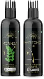 Desi Crew 100 Percent Pure Moringa and Hair Tonic Oil with Comb Applicator Cold Pressed for Skin, Body and Hair Care 100 ml Each