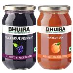 Bhuira|All Natural Jam Black Grape Preserve & Apricot Jam-240g each|No Added Sugar|No Added preservatives |No Artifical Color Added |Pack of 2