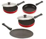 Nirlon 4 pcs of Red, Black Heat Resistance Pot and Pans Cookware Combo Set Standard