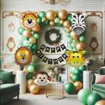 SKYWINS 54 Pcs Jungle Theme Balloons For Decoration -Green Golden Balloons For Birthday Decorations| jungle Theme Balloons Animal Foil Balloons| Animal Balloons