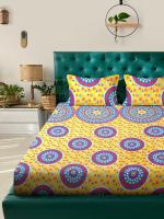 LiveWell Jaipuri Traditional Sanganeri Print 110 TC Poly Cotton Double Size Bedsheet with 2 Pillow Covers -(215*220 Cm)
