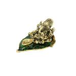 Handicrafts Paradise Ganesh, Ganesha on Green Leaf - Ganesh with Diya - Lord Ganesha Metal Hand Craved for Home Decorative Gift Puja - 4.25 x 2.75 inch