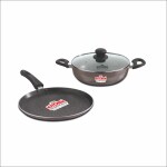 Kitchen Essentials-Non Stick Combo Set of 3 Pcs- Tawa 25cm, Kadai 24cm with Glass Lid (Induction Bottom)