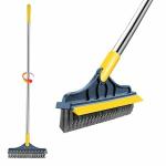 Everusely 2 in 1 Floor Brush Scrubber with Long Handle Upgrade Grout Brush Scrape Stiff Bristle Cleaning Scrub Brush with Squeegee Rotating Tile Brush for Cleaning Bathroom Glass Kitchen