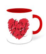 Whats Your Kick Live Love Laugh with Heart Shape Designed Printed Red Ceramic Coffee Mug and Tea Mug 325 ml