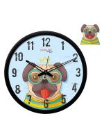 Random 12-Inch COOL PUG Wall Clock with 1 PUG Shape Plaque (Quartz Movement, Black Frame)