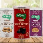 24 Nuts Hand Picked Jumbo Size Royal Ajwa Dates and Afghani Anjeer Figs And California Almonds Combo Pack of 750 gm (250g x 3)