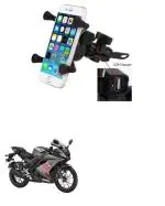 QiisX X-Grip Mobile Phone Holder with USB Charger Bike Mobile Holder for Yamaha YZF R15 Ver 2.0