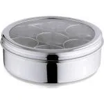 LIMETRO STEEL Masala Dabba Stainless Steel, See Through Lid with 7 Containers, and Spoon, Size no. 12 (22 cm Dia) 1 Piece Spice Set (Stainless Steel, Silver)