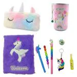 SAMVARDHAN unicorn fur diary for girls, unicorn furry notebook for girls with fur pencil box, unicorn pen, unicorn bullet pencil, unicorn eraser(Pack of 5)
