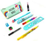 POKSI Combo Stationary Art Polyester Pencil Box l Set of 10 Multicolor