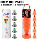 Nongi Badminton Shuttle(NEO & 400s)Combo Pack Of 10 For Indoor Outdoor Sport Feather & Plastic Shuttle - Orange, Red, Yellow, Blue, Green (Medium, 77, Pack of 10)