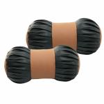 Auto Hub Faux Leather Round Dumbbell Car Neck Rest Pillow Cushion for All Cars - (Black-Tan) - Pack of 2