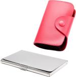 StealODeal Silver Pink Leatherite Case With Steel 15 Card Holder (Set Of 2)