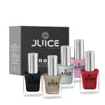 JUICE One Coat Nail Polish, Combo Pack of 5, Multicolor and Silver Collection, High Gloss, Chip Resistant, Quick Dry, Gel Effect, Shades : Liquid Silver / Charm Pink / Tickle Me Pink / Sweet Orange / Charcoal Star GLOSS COMBO_16, 11ml each