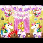 SV Traders Unicorn Theme 4th Birthday Decoration For Girls/Boys/Kids Combo Of 80 Pcs