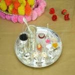 GoldGiftIdeas Silver-Plated Pooja Thali Set - Pack Of 15