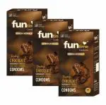 Funtime Contured Ribbed & dotted Premium Condoms For Men. Tampting Chocolate - Count 10 , Pack of 3