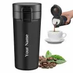 Giftana Personalized Coffee Tumbler with Name, Customized Engraved Stainless Steel Hot & Cold Double Wall Vacuum Insulated Coffee Mug with Lid 380ml, Customized Womens Day Cup Gift (Black, Pack of 1)